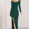 My Pleasure | Bottle Green Square Neck Ruched Maxi Dress -ENY Clothing Shop WB CL127114047 MyPleasureBottleGreenSquareNeckRuchedMaxiDress1