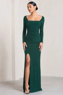 My Pleasure | Bottle Green Square Neck Ruched Maxi Dress 11 My Pleasure | Bottle Green Square Neck Ruched Maxi Dress -ENY Clothing Shop WB CL127114047 MyPleasureBottleGreenSquareNeckRuchedMaxiDress3