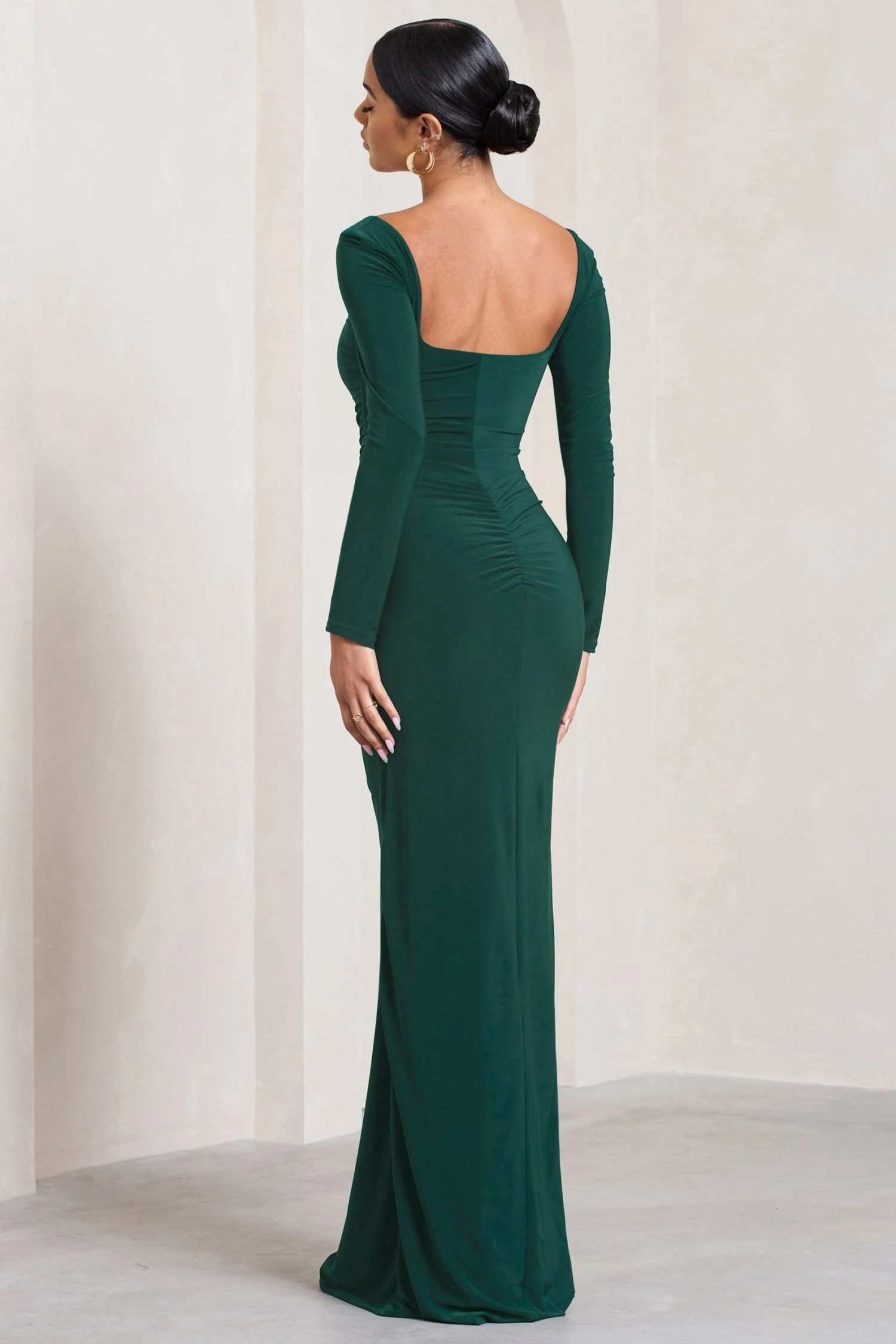 My Pleasure | Bottle Green Square Neck Ruched Maxi Dress 4 My Pleasure | Bottle Green Square Neck Ruched Maxi Dress - Image 2