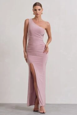 Ethereal | Dusky Lilac One Shoulder Ruched Split Maxi Dress 11 Ethereal | Dusky Lilac One Shoulder Ruched Split Maxi Dress -ENY Clothing Shop WB CL127117119 EtherealDuskyLilacOneShoulderRuchedSplitMaxiDress2
