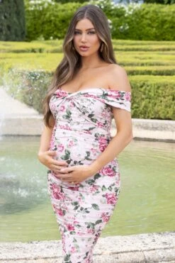 Perfection | Pink Floral Off Shoulder Ruched Maternity Midi Dress 9 Perfection | Pink Floral Off Shoulder Ruched Maternity Midi Dress -ENY Clothing Shop WB CL127157146 PerfectionPinkFloralOffShoulderRuchedMaternityMidiDress00005
