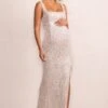 Sparkle Mama | Nude Maternity Sequin Split Hem Maxi Dress -ENY Clothing Shop WB CL127158 SparkleMamaNudeMaternitySequinSplitHemMaxiDress0