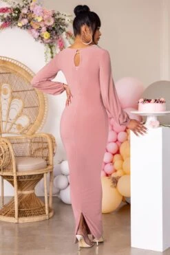 Mum To Be | Pink Maternity Long Sleeve V Neck Maxi Dress -ENY Clothing Shop WB CL127162 Nude Maternity Long Sleeve V Neck Maxi Dress 5