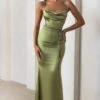 Lifetime | Olive Satin Cowl Neck Maxi Dress With Cross Back Detail -ENY Clothing Shop WB CL127192 LifetimeOliveSatinCowlNeckMaxiDressWithCrossBackDetail3
