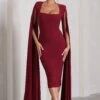 Flawless | Berry Square Neck Midi Dress With Cape Sleeves -ENY Clothing Shop WB CL127209037 FlawlessBerrySquareNeckMidiDressWithCapeSleeves0