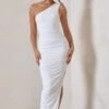 Persia | White One Shoulder Side Split Ruched Maxi Dress