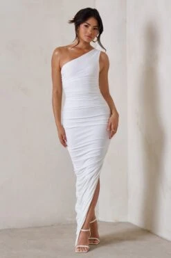 Persia | White One Shoulder Side Split Ruched Maxi Dress 11 Persia | White One Shoulder Side Split Ruched Maxi Dress -ENY Clothing Shop WB CL127279 PersiaWhiteOneShoulderSideSplitRuchedMaxiDress1