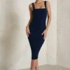 Lisbon | Navy Square Neck Ruched Midi Dress 1 Lisbon | Navy Square Neck Ruched Midi Dress -ENY Clothing Shop WB CL127326 LisbonNavySquareNeckRuchedMidiDress0