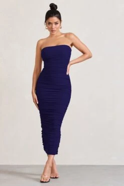 My Lady | Purple Strapless Bodycon Ruched Mesh Maxi Dress -ENY Clothing Shop WB CL127347104 MyLadyPurpleStraplessBodyconRuchedMeshMaxiDress1