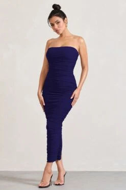 My Lady | Purple Strapless Bodycon Ruched Mesh Maxi Dress -ENY Clothing Shop WB CL127347104 MyLadyPurpleStraplessBodyconRuchedMeshMaxiDress3
