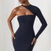Perfect Touch | Navy One Shoulder Long Sleeve Mini Dress -ENY Clothing Shop WB CL127623 PerfectTouchNavyOneSleeveCutOutLongSleeveMiniDress3