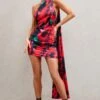 Nasira | Black Floral Asymmetric Neck Open Back Mini Dress With Scarf Detail -ENY Clothing Shop WB CL127656 NasiraBlackFloralAsymmetricNeckOpenBackMiniDressWithScarfDetail0 2