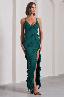 Run The World | Bottle Green Sweetheart Neckline Ruffle Maxi Dress -ENY Clothing Shop WB CL127687047 RunTheWorldBottleGreenSweetheartNecklineRuffleMaxiDress9