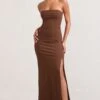 Belle Of The Ball | Brown Bandeau Maxi Dress With Split Hem -ENY Clothing Shop WB CL127995 BelleofTheBallBrownBandeauMaxiDressWithSplitHem6