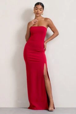 Belle Of The Ball | Red Bandeau Maxi Dress With Split Hem -ENY Clothing Shop WB CL127995004 BelleofTheBallredBandeauMaxiDressWithSplitHem9 10f9cee1 17fc 464c 9e45 07d8f1abef29