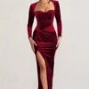 Fay | Berry Velvet Corset Style Knot Maxi Dress -ENY Clothing Shop WB CL128016 FayBerryVelvetCorsetStyleKnotMaxiDress2