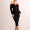 Jamila | Black Sculpted Neck Corset Detail Ruched Midi Dress -ENY Clothing Shop WB CL128031 JamilaBlackSculptedNeckCorsetDetailRuchedMidiDress7