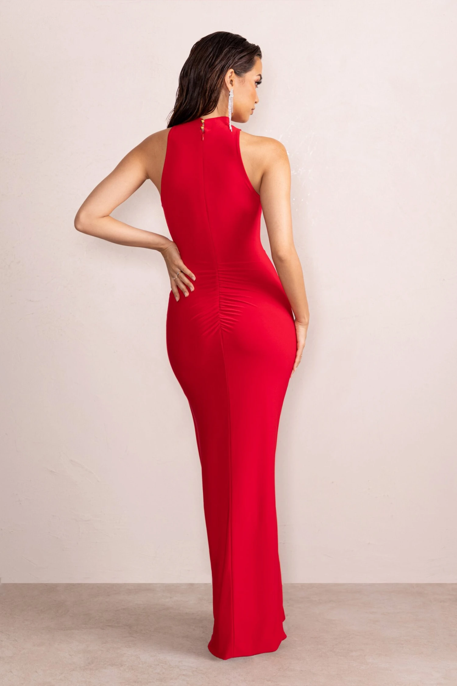 Liori | Red Halter Neck Maxi Dress With Ruching Detail 4 Liori | Red Halter Neck Maxi Dress With Ruching Detail - Image 2