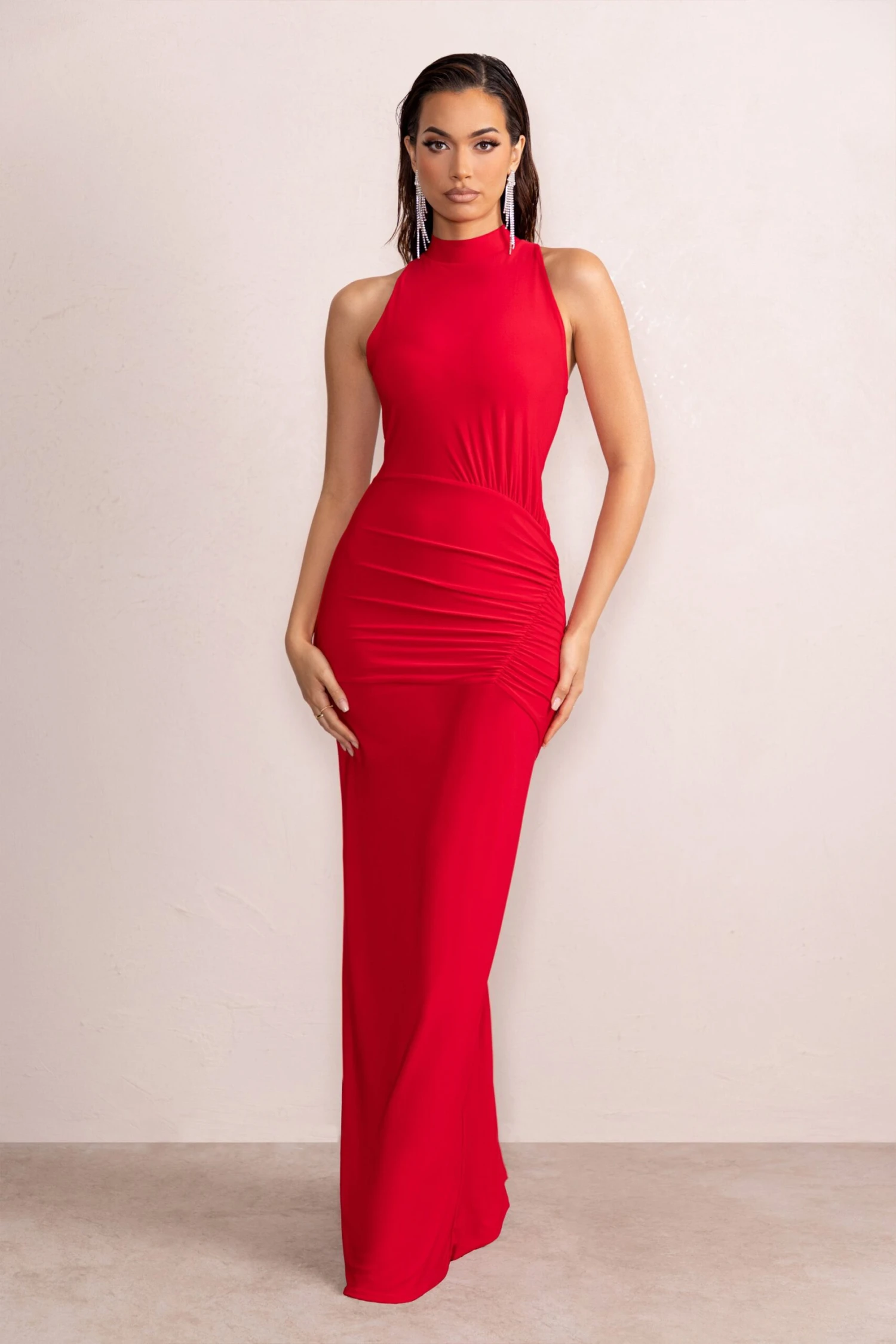 Liori | Red Halter Neck Maxi Dress With Ruching Detail 6 Liori | Red Halter Neck Maxi Dress With Ruching Detail - Image 4