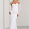 Aniyah | White Lace Bandeau Neckline Corset Fishtail Maxi Dress With Sheer Sleeves 2 Aniyah | White Lace Bandeau Neckline Corset Fishtail Maxi Dress With Sheer Sleeves -ENY Clothing Shop WB CL128062005 Aniyah WhiteLaceBandeauNecklineCorsetFishtailMaxiDressWithSheerSleeves1copy