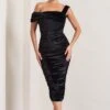Daniela | Black Velvet One Shoulder Ruched Midi Dress -ENY Clothing Shop WB CL128159002 DanielaBlackVelvetOneShoulderRuchedMidiDress2