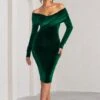 Flatter Me | Bottle Green Velvet Twist Front Bardot Midi Dress -ENY Clothing Shop WB CL128160 FlatterMeBottlegreenVelvetTwistFrontBardotMidiDress0 afd457ce 7389 4c1e a5b1 d678611ca438