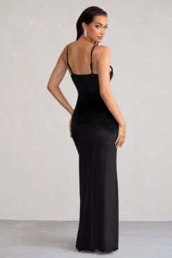 Miranda | Black Velvet Plunge Neck Twist Maxi Dress -ENY Clothing Shop WB CL128168 MirandaBlackVelvetPlungeNeckTwistMaxiDress5