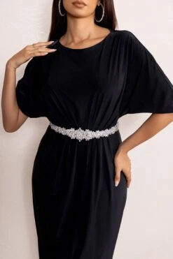 Polly | Black Slash Neck Maxi Dress Cape Sleeves -ENY Clothing Shop WB CL128285 PollyBlackHighNeckMaxiDresswithWaistDetailingandCapeSleeves2