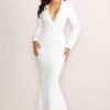 Reba | White Plunge Long Sleeve Structured Maxi Dress With Front Split -ENY Clothing Shop WB CL128300 RebaWhitePlungeLongSleeveStructuredMaxiDresswithFrontSplit0
