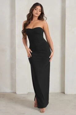 Manon | Black Sweetheart Bandeau Maxi Dress With Thigh Split 10 Manon | Black Sweetheart Bandeau Maxi Dress With Thigh Split -ENY Clothing Shop WB CL128389 ManonBlackSweetheartBandeauMaxiDressWithThighSplit1