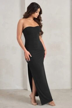 Manon | Black Sweetheart Bandeau Maxi Dress With Thigh Split 11 Manon | Black Sweetheart Bandeau Maxi Dress With Thigh Split -ENY Clothing Shop WB CL128389 ManonBlackSweetheartBandeauMaxiDressWithThighSplit3