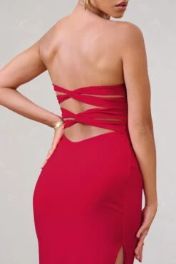 Manon | Red Sweetheart Bandeau Maxi Dress With Thigh Split -ENY Clothing Shop WB CL128389 ManonRedSweetheartBandeauMaxiDressWithThighSplit4 e3b1334c b318 437b a434 1b15ff641c5e