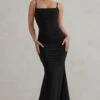 Adele | Black Ruched Fishtail Cami Maxi Dress -ENY Clothing Shop WB CL128390 AdeleBlackRuchedFishtailCamiMaxiDress1