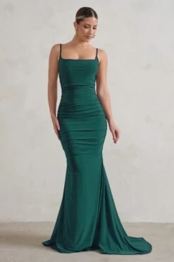 Adele | Bottle Green Backless Ruched Fishtail Cami Maxi Dress -ENY Clothing Shop WB CL128390 AdeleBottleGreenRuchedFishtailCamiMaxiDress0 e8fe8c0f 35a6 4cb7 bfef d413b3c09fbf