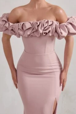 Esmeralda | Blush Pink Structured Statement Bardot Maxi Dress -ENY Clothing Shop WB CL128410 EsmeraldaBlushPinkStructuredStatementBardotMaxiDress4