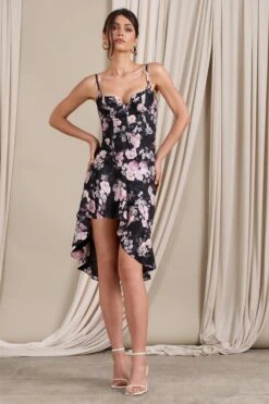 Roses | Black Floral Corset Ruffled Midi Dress 11 Roses | Black Floral Corset Ruffled Midi Dress -ENY Clothing Shop WB CL128442130 YourRosebudBlackFloralCorsetRuffledMidiDress1