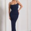 Flute | Navy Bodycon Maxi Dress With Ruched Ruffled Back -ENY Clothing Shop WB CL128443015 Flute NavyBodyconMaxiDressWithRuchedRuffledBackNAVY2