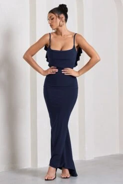Flute | Navy Bodycon Maxi Dress With Ruched Ruffled Back -ENY Clothing Shop WB CL128443015 Flute NavyBodyconMaxiDressWithRuchedRuffledBackNAVY8