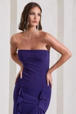 Susan | Purple Bandeau Maxi Dress With Ruffled Splits -ENY Clothing Shop WB CL128458104 SusanPurpleBandeauMaxiDressWithRuffledSplits6