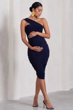 Contour | Navy Maternity One Shoulder Bodycon Midi Dress -ENY Clothing Shop WB CL128470015 ContourNavyMaternityOneShoulderBodyconMidiDress5