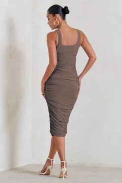 Lisbon | Mocha Maternity Square Neck Ruched Midi Dress -ENY Clothing Shop WB CL128472038 Lisbon MochaMaternitySquareNeckRuchedMidiDress3