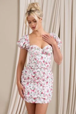 Freshly Picked | Pink Floral Puff-Sleeved Corset Mini Dress -ENY Clothing Shop WB CL128479147 FreshlyPicked PinkFloral0