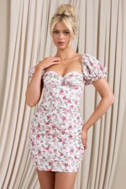 Freshly Picked | Pink Floral Puff-Sleeved Corset Mini Dress -ENY Clothing Shop WB CL128479147 FreshlyPicked PinkFloral2