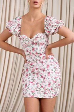 Freshly Picked | Pink Floral Puff-Sleeved Corset Mini Dress -ENY Clothing Shop WB CL128479147 FreshlyPicked PinkFloral3