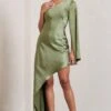 Hanna | Olive Asymmetric Draped Satin Mini Dress 1 Hanna | Olive Asymmetric Draped Satin Mini Dress -ENY Clothing Shop WB CL128638113 Hanna OliveAsymmetricDrapedSatinMiniDress1