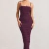 Ellis | Plum Ruched Mesh Strappy Bodycon Maxi Dress 2 Ellis | Plum Ruched Mesh Strappy Bodycon Maxi Dress -ENY Clothing Shop WB CL128707002 EllisPlumRuchedMeshStrappyBodyconMaxiDress0