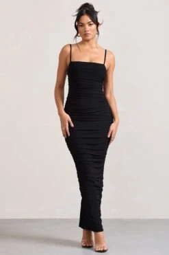Ellis | Black Ruched Mesh Strappy Bodycon Maxi Dress -ENY Clothing Shop WB CL128707002 EllisPlumRuchedMeshStrappyBodyconMaxiDress0 36aa10f9 514f 4592 b6ab db4acd4e9d16
