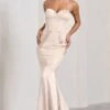 Custom | Champagne Satin Sweetheart Corset Fishtail Maxi Dress