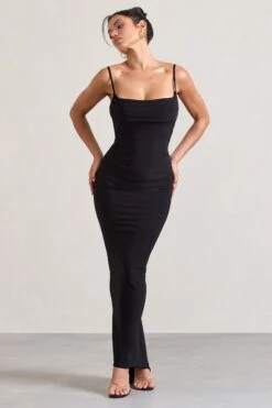 Camera One | Black Strappy Laced Bodycon Maxi Dress