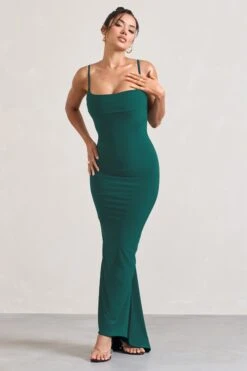 Camera One | Bottle Green Strappy Laced Bodycon Maxi Dress -ENY Clothing Shop WB CL128723047 CameraOneBottleGreenStrappyLacedBodyconMaxiDress2